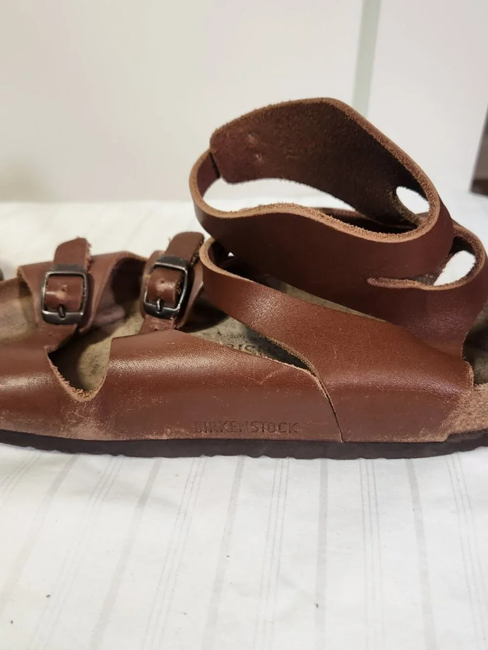 Discontinued Vintage Birkenstock Leather Gladiator Ankle Wrap Sandals Brown EU37